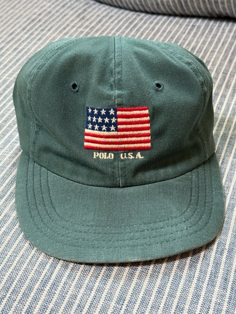 Vintage Polo Ralph Lauren USA Stars Flag Cap Strapback Green Cotton Adjustable